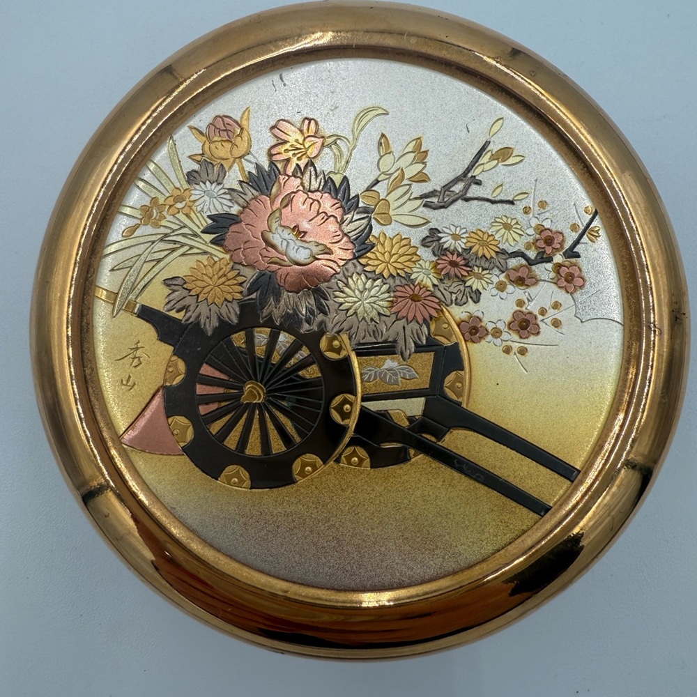 24 Kt Gold Trimmed The art Of Chokin Floral Japanese Trinket Box